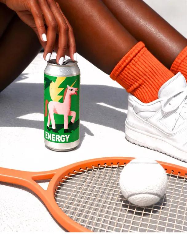 Lifestyle: an energy drink can on a tennis court